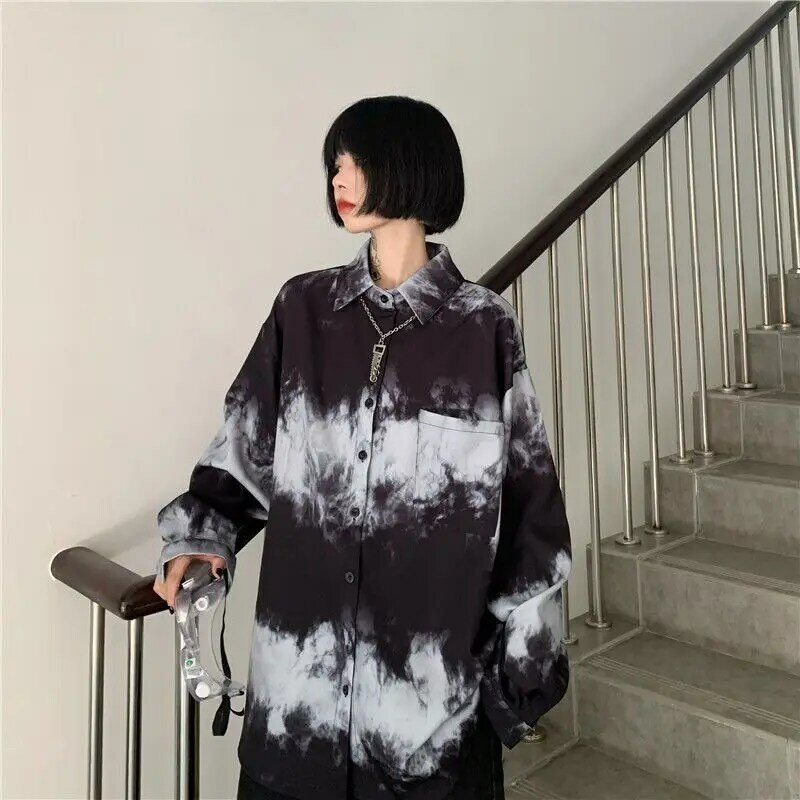 Fashion Tie Dye Long Sleeve Shirts Spring Autumn Normcore Buttons Tops Trend New Women's Clothing All-match Straight Blouses