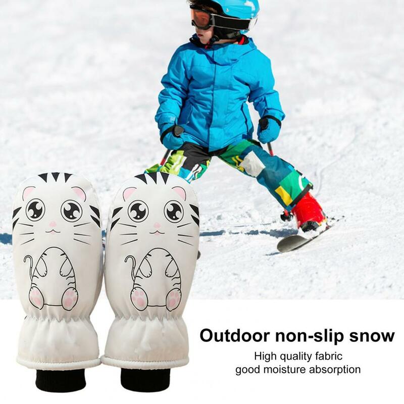 Guantes cálidos de esquí a prueba de viento para niños pequeños, guantes de esquí impermeables ultragruesos con forro de felpa, estampado de dibujos animados, Invierno