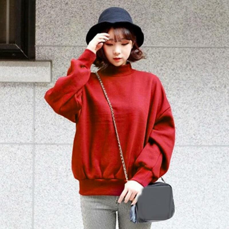 Baumwoll-Sweatshirt für Frauen Loose Top Kleidung vielseitig und Plüsch Frühling und Herbst einfarbige Jacke trendy