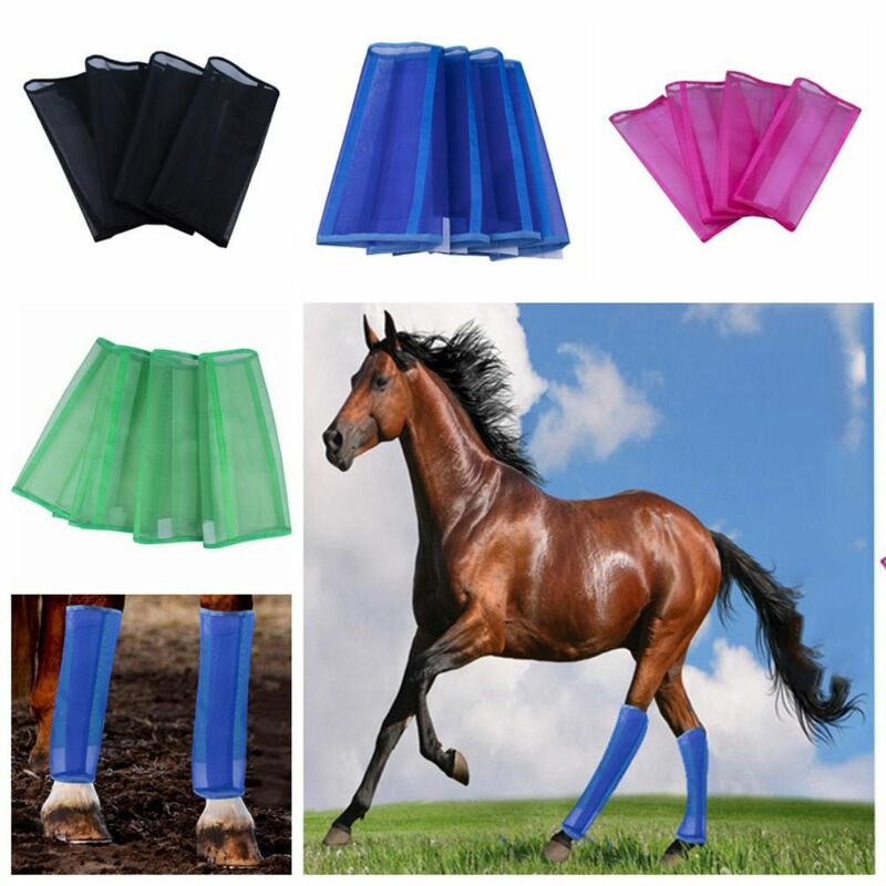 Botas de mosca transpirables para caballos, malla fina colorida, equipo de protección, cómodas y duraderas, 4 unidades por juego