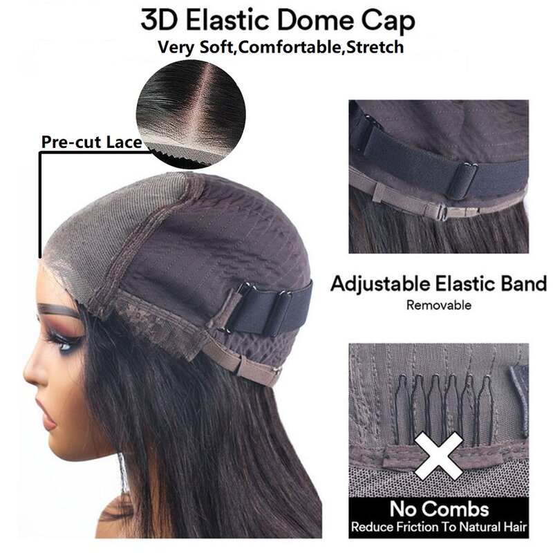 Peruca frontal do laço transparente para mulheres negras, peruca brasileira de onda reta, perucas de cabelo humano frente do laço, Remy 4x4, peruca de fechamento