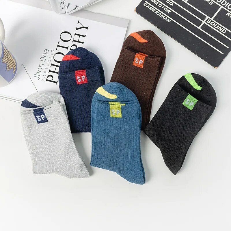 Cotton Men's Socks Breathable Casual Sock Solid Color Striped Spring Summer Thin Sweat-absorbing Sports Tube Man Socks Meias