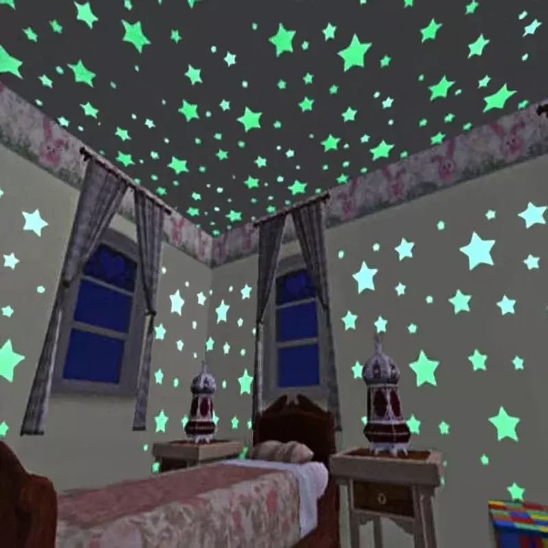 Pegatinas de estrellas luminosas que brillan en la oscuridad, calcomanías fluorescentes de 3cm para dormitorio, juguete de pintura de PVC para habitación de niños, 100 unids/lote por bolsa