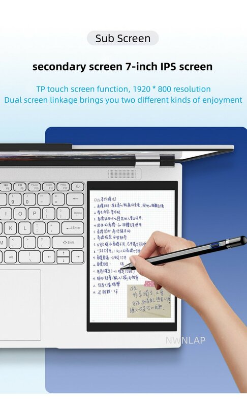 Dual-screen Laptop 15.6-inch IPS 2K four-sided narrow screen 7-inch IPS Touch screen Intel N95 CPU 4 Core 4 Thread 1.7GHz