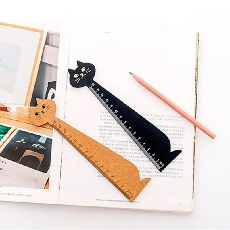 Regla recta con forma de gato para la escuela, de 1 a 10 piezas, para animales de madera, papelería para el hogar