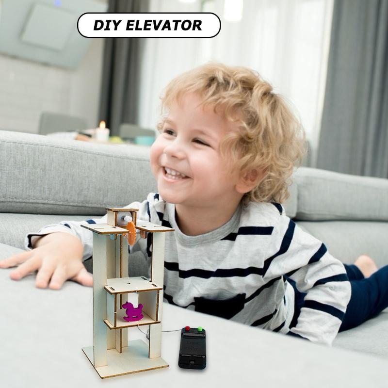 Diy madeira montar elevador elétrico desenvolver crianças curiosidade criatividade criança ciência experimento material kit brinquedo