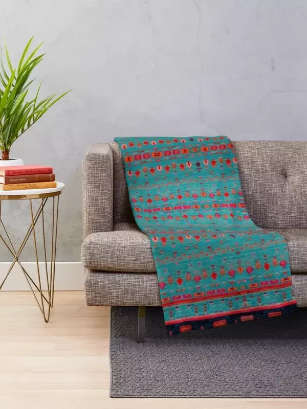 بطانيات رمي مغربية تقليدية ، هادئة ، أعمال فنية زرقاء من قبل أرتيستينج ، ديكورات متحركة ، بطانيات حشوة