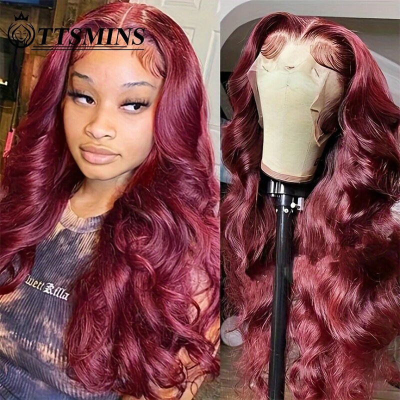 99J цветной парик, человеческие волосы, бордовые перуанские кружевные передние человеческие волосы, парики для женщин 13x4, волнистые передние парики на сетке, предварительно выщипанные