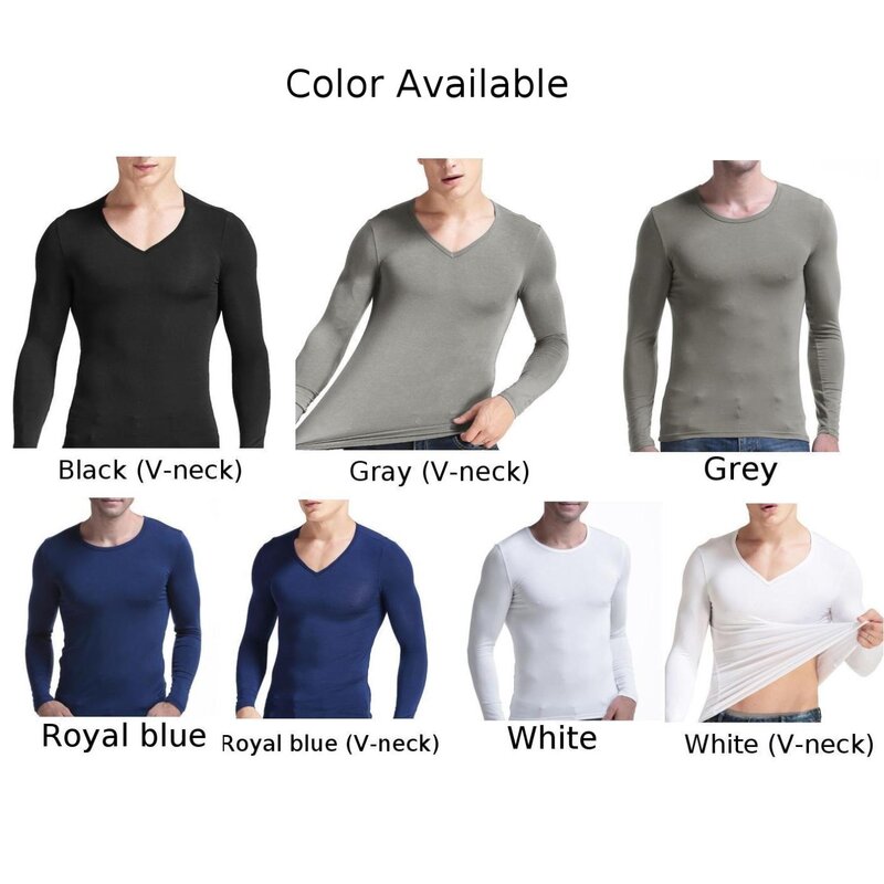 Pakaian Dalam Termal Musim Gugur Musim Dingin Pria Kemeja Bottoming Lengan Panjang Bulat/V-Neck Pullover Kaus Dalam Termo Solid A50