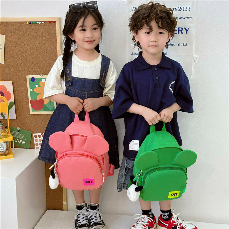 Mochila escolar personalizada para niños y niñas, bolsa de viaje con nombre bordado, dibujos animados, Color caramelo