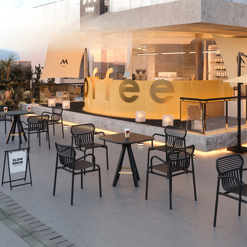 Set combinazione tavolo e sedia da esterno Cafe, bar, bar, bar, negozio di tè al latte, ristorante, terrazza, cortile, giardino