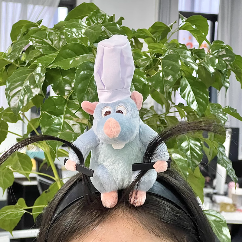 Bando boneka Disney Ratatouille, ikat kepala kartun boneka lembut tepi lebar Prancis pin Foto hiasan kepala hadiah kreativitas anak perempuan