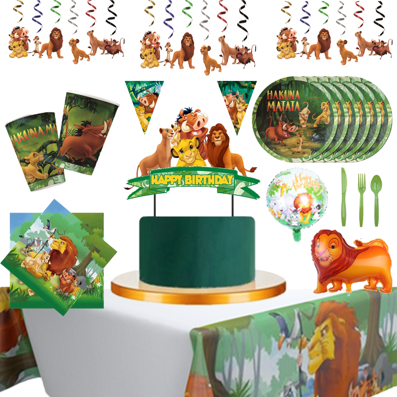 Décorations thème du roi Lion Disney anniversaire, vaisselle jetable, fournitures de fête prénatale pour enfants, cadeau
