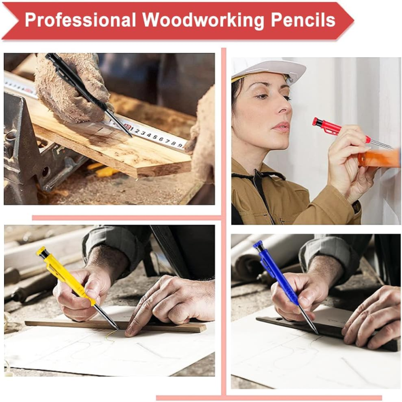 Lápis Carpintaria sólida com apontador, lápis carpinteiro, ferramentas mecânicas de construção, Job Marking Scriber, 3 cores Refill
