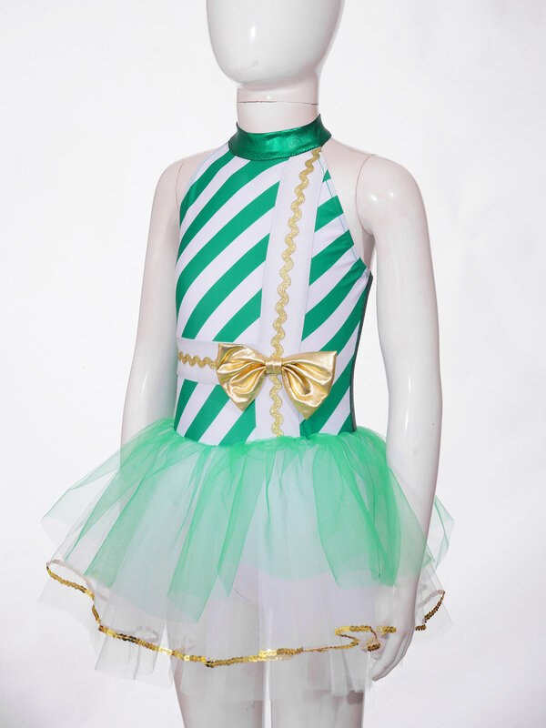 Kids Girls Candy Cane Striped Ballet Tutu Christmas Dance Costume Xmas Santa Cosplay Dress body Party Performance Dancewear