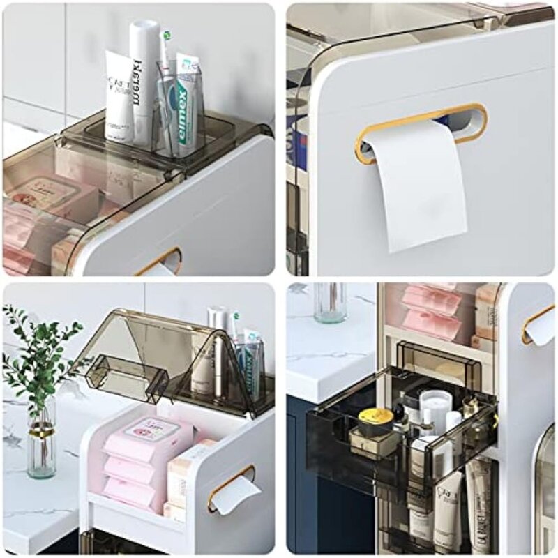 WEAFIEO 4-ярусный напольный шкаф для хранения в ванной комнате, узкий тонкий высокий подвижный органайзер для полотенец, отдельно стоящий Подвижный блок
