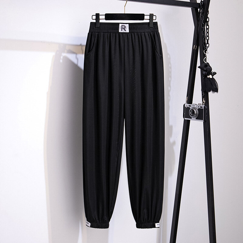 155Kg Plus Size damskie luźne proste spodnie z szerokimi nogawkami Hip 150 spodnie z wysokim stanem w paski czarne 5XL 6XL 7XL 8XL 9XL
