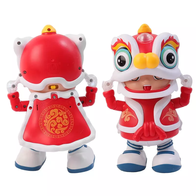 Electric Luminous Music Lion Dance Robot Toy Cartoon Swinging Lion Dance Boy Toy New Year Party Kids Puzzle Interactive Toy Gift