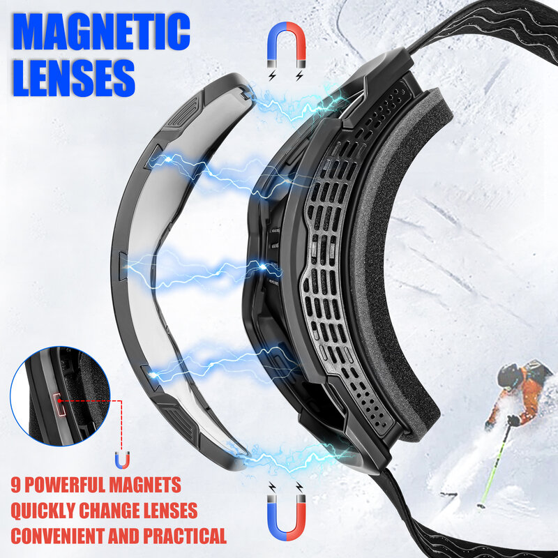 KAPVOE gogle narciarskie podwójny magnes adsorptowe warstwy UV400 przeciwmgielne gogle narciarskie snowboardowe okulary do skuterów śnieżnych