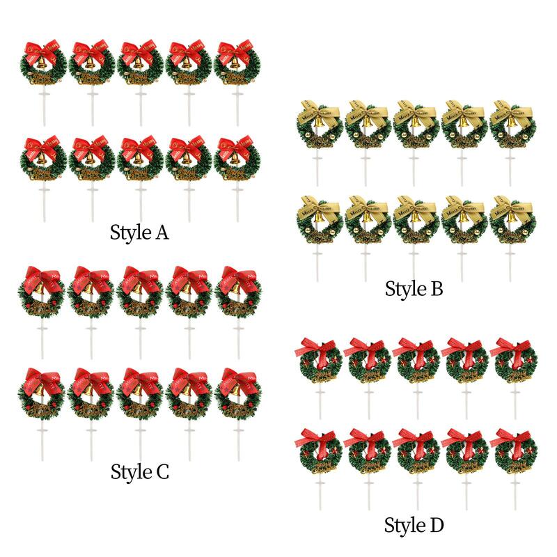 Mini Coroas De Natal Ornamentos, Cupcake Toppers, 10pcs