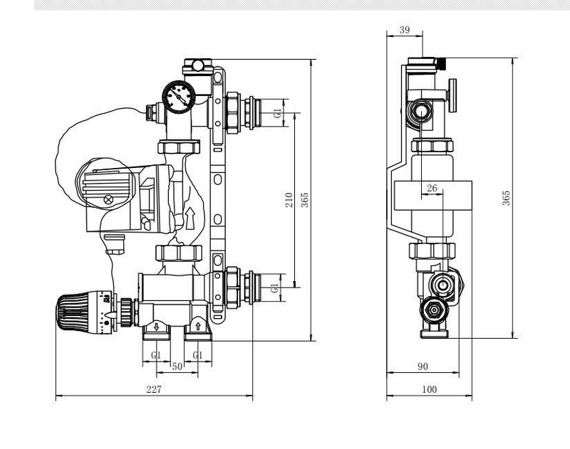 Accesorios de sistema de calefacción por suelo radiante DN25, Unidad de mezcla multifuncional para colector