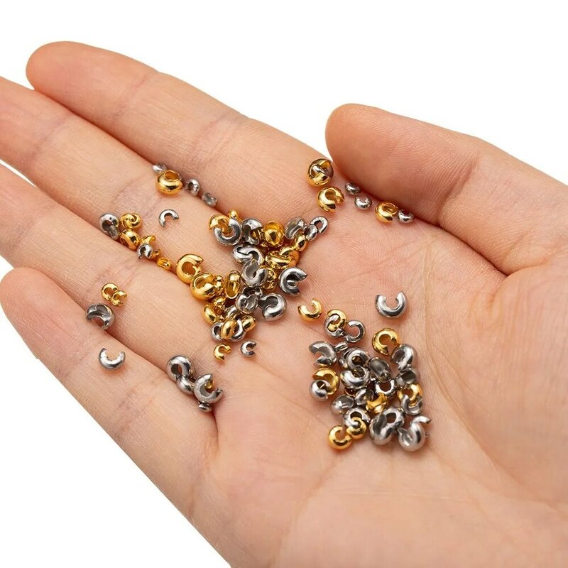 50 pz 3/4/5mm colore oro in acciaio inox a crimpare perline nodo copre tappo sciolto perline braccialetto fai da te collana gioielli che fanno forniture