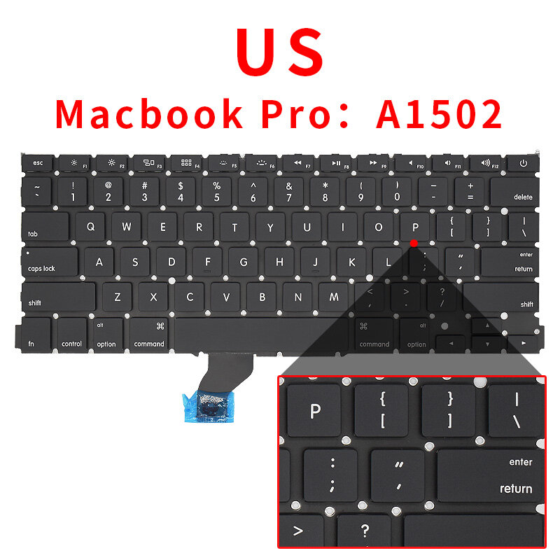 Teclado A1502 para portátil, para Macbook Pro Retina de 13 ", 2013, 2014, 2015, Estados Unidos, Reino Unido, España, Rusia, Francia, Suiza, Portugal