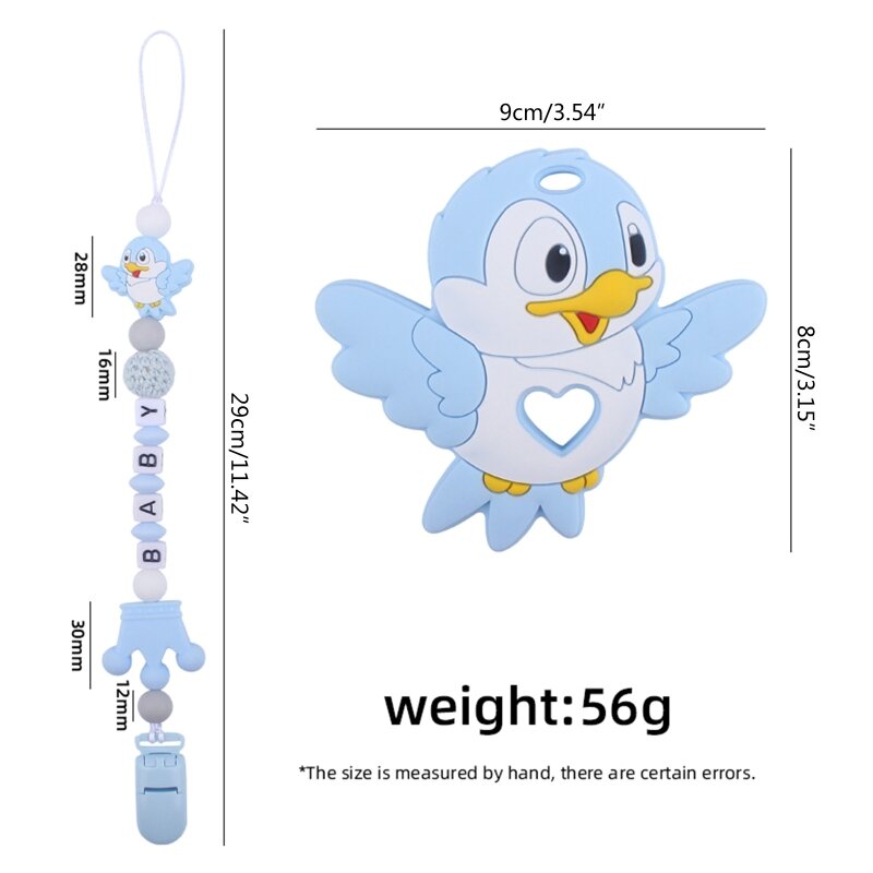 F62D Cartoon Animal Bird Beads Pacifier Holder with Clip Chewing Teething Modern Unisex Baby Shower Birthdays Christmas