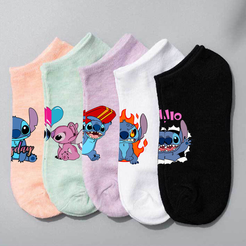 Disney-Calcetines cortos Lilo Stitch para hombre y mujer, medias transpirables con dibujos animados, multicolor, primavera y verano