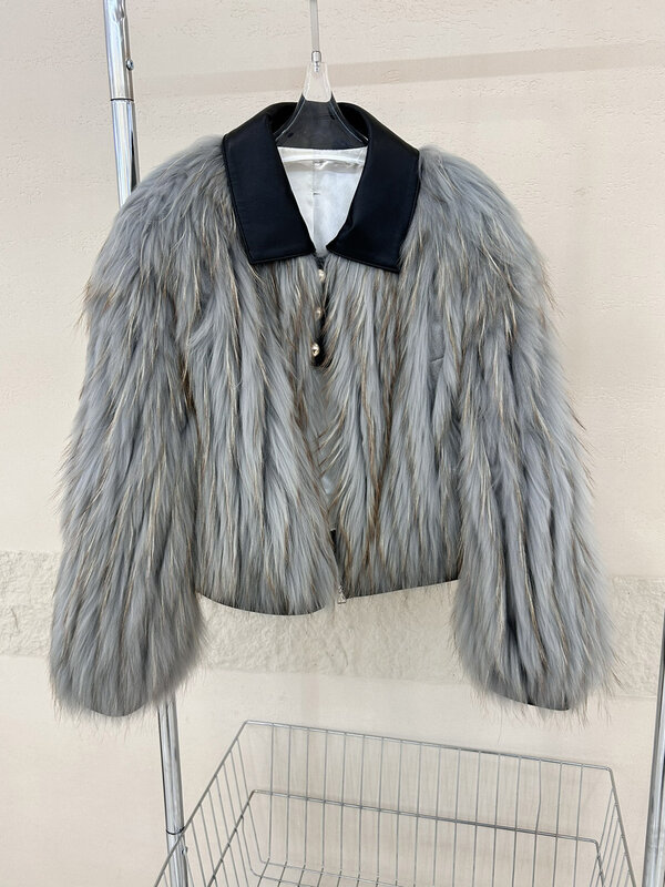 Fur coat lapel short loose version of the single-breasted design warm and comfortable 2024 winter new 0105