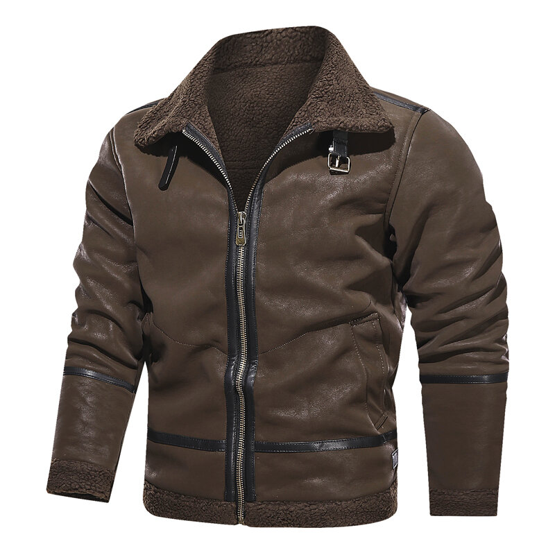 Winter Mens Suede Faux Leather jacket Men Warm Thick Windproof Leather Jacket Casual Coat High Quality EU Size
