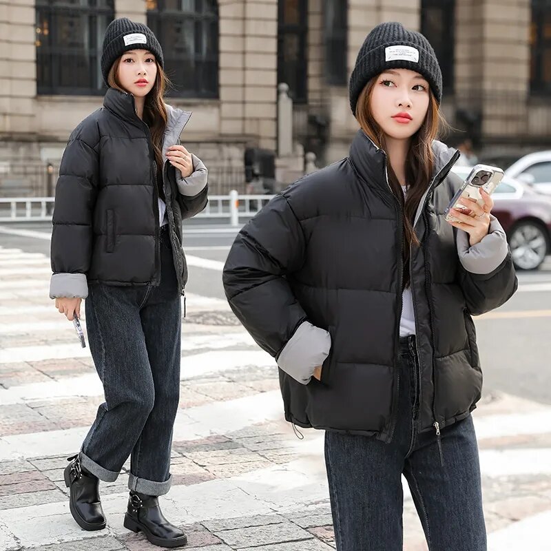 2023 Winter Jacket Parkas Women New Stand-up Collar Student Down Cotton Jacket Parka Female Cotton Padded Jacket Outwear Overco