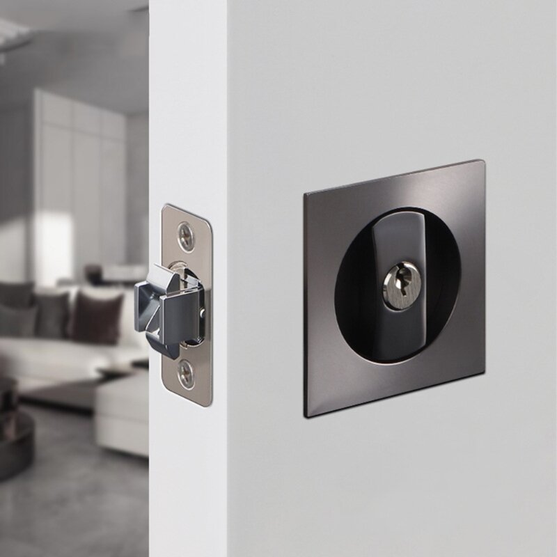Black Contemporary Privacy Square Pocket Door Lock Black Pocket Door Hardware-Door Handle Lock Knobs-Lockset Toilet