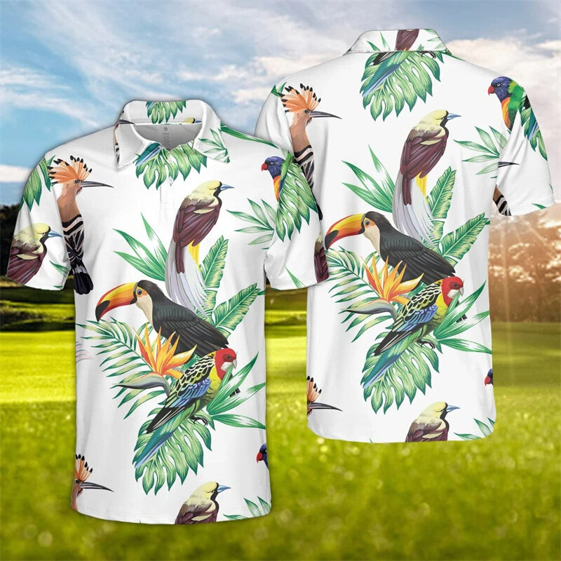 Hawaiian Toucan 3d Bedrukte Poloshirts Voor Mannen Kleding Fashionanimal Vogel Papegaai Poloshirt Vakantie Vrouwen Korte Mouw Boy Tops