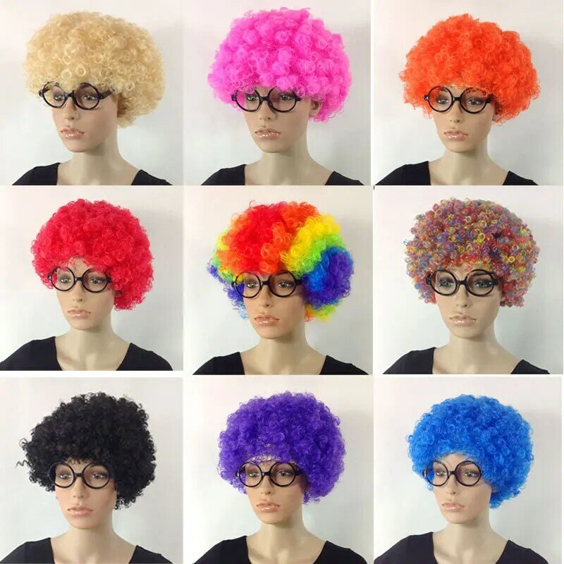 Wig Rambut Bundar Halloween Cosplay Hairpiece Pesta Dansa Warna-warni Gaya Rambut Afro Penggemar Badut Lucu untuk Anak-anak Dewasa