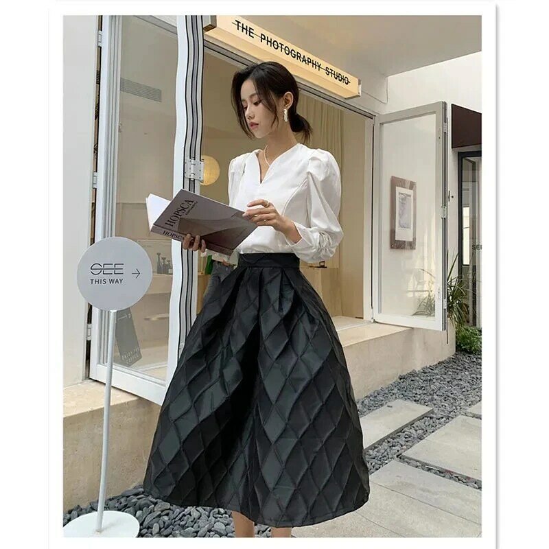 Womens Elegant Stereoscopic Plaid Skirts With Zipper Female High Waist Jacquard Black Skirt S-XXXL 2023 Spring summer Jupe Femme