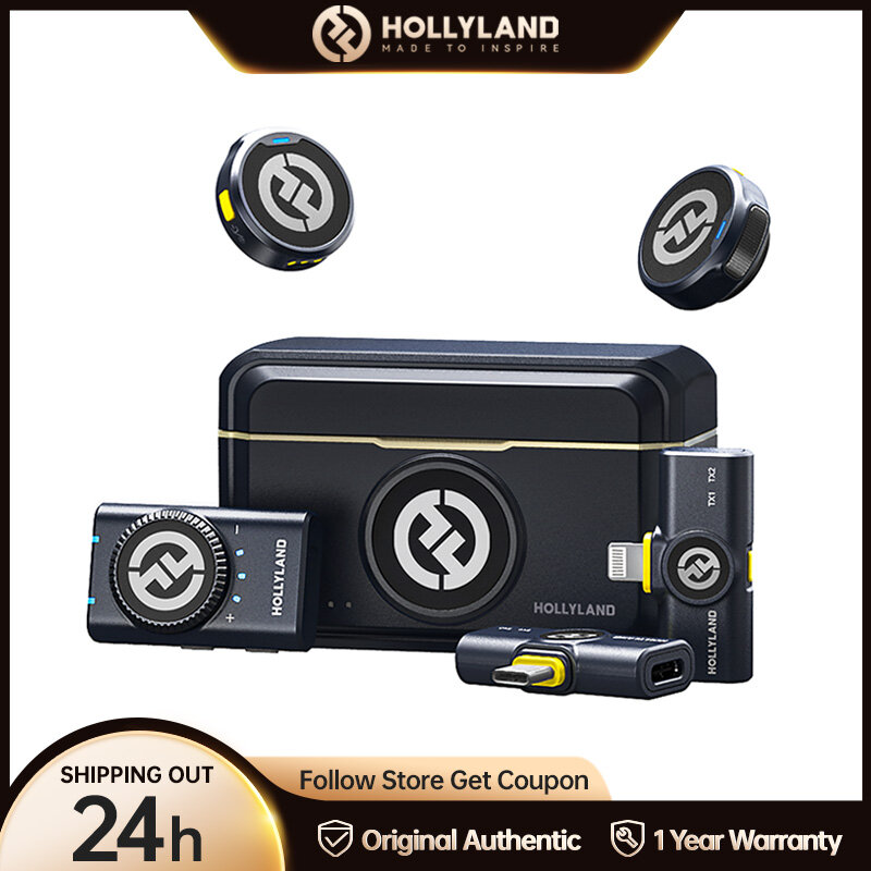 Hollyland Lark M2 무선 라발리에 마이크, 아이폰 카메라용, 300m 범위 노이즈 캔슬링, 사진 브이로그용, 30H 배터리