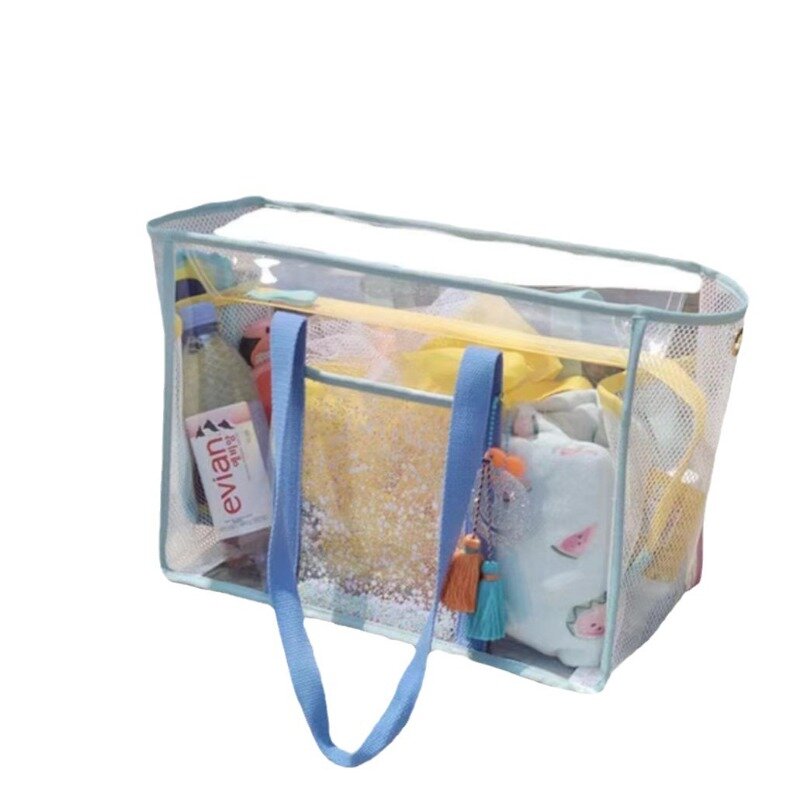 Bolsa de almacenamiento de PVC para natación, bolso de playa impermeable, transparente, de gran capacidad, de un solo hombro Simple, a la moda, para mujer