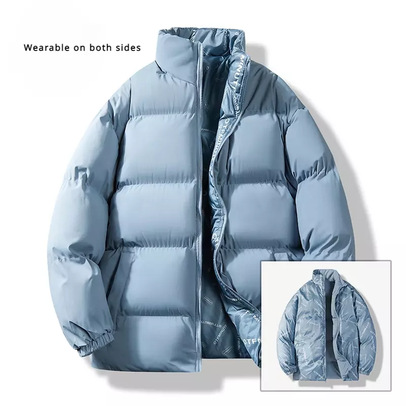 Men's Winter Plush and Thick Standing Collar Bread Cotton Jacket Down Cotton Coat Can Be Worn on Both Sides As A Couple's Parkas