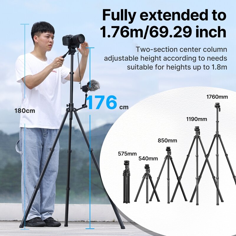 Ulanzi MT-65, Tripod Horizontal profesional untuk kamera ponsel Max 1.76M aluminium Tripod wBluetooth untuk Canon Nikon Sony
