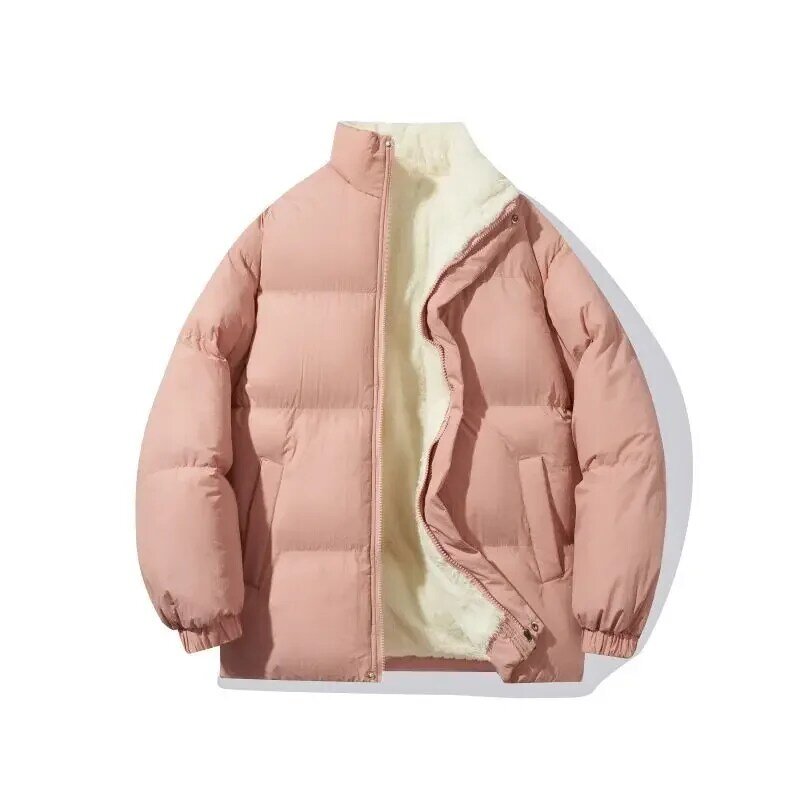Jaket musim dingin pria, Streetwear bulu domba parka longgar gelembung jaket hangat kerah berdiri Unisex Puffer pakaian baru