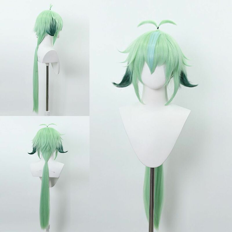 Gra Anime Cosplay zielony Gradient długi kucyk z odwróconymi zakrzywionymi włosami z włókna peruki syntetyczne peluki do włosów na co dzień imprezowe