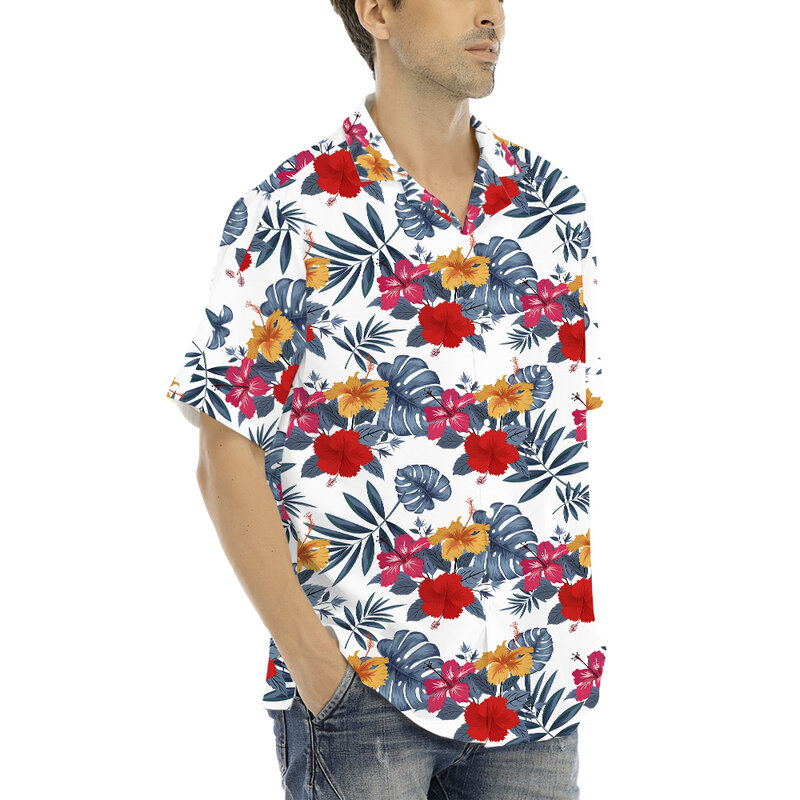 Männer Street Fashion Sommer tägliches Hemd Hawaii Cover Blumen drucken lässige lose Hemden Kurzarm Strand lose Tops Kleidung