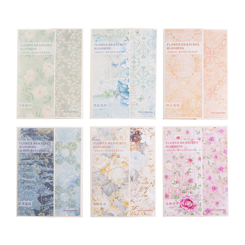 꽃 가지 피는 시리즈 레트로 크리에이티브 장식 DIY 종이 메모 패드, 6 팩/로트