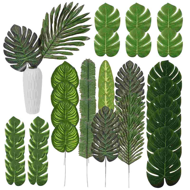 Tanaman buatan dekorasi pesta Hawaii, daun Monstera simulasi tanaman buatan untuk pohon palem daun tropis