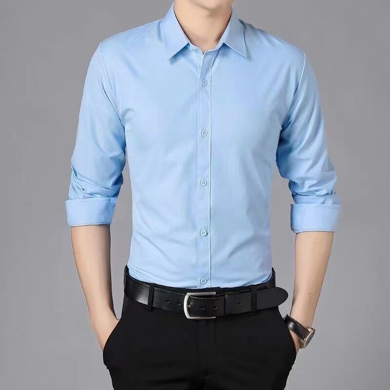 Camisa de manga larga para hombre, camisa blanca pura, ajustada, informal, de negocios, para trabajo profesional, versión coreana, 805