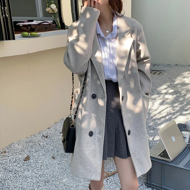 Real Shot 2023 Autumn/Winter New Loose Mid-Length Woolen Coat Popular Woolen Jacket for Women Female Office Lady High Quality