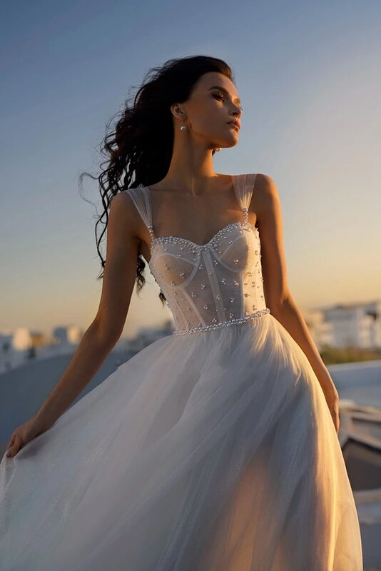 Женское ТРАПЕЦИЕВИДНОЕ свадебное платье It's yiiya, белое фатиновое платье без рукавов с разрезом сбоку на лето 2019