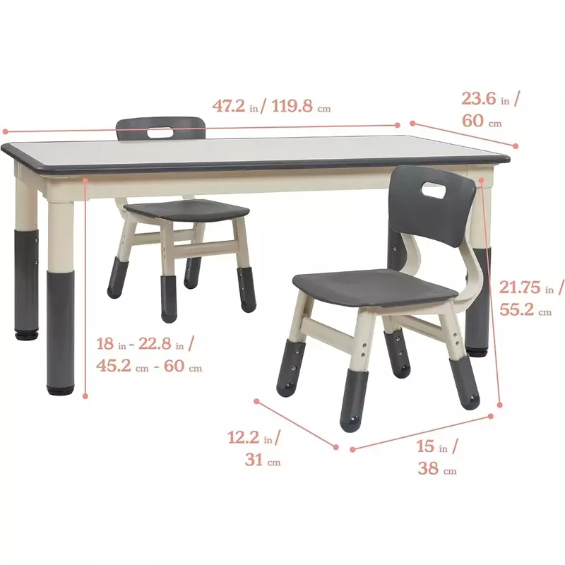 Kinder tisch trocken abwischen rechteckiger Aktivität tisch mit 2 Stühlen, verstellbar, Kinder möbel, grau