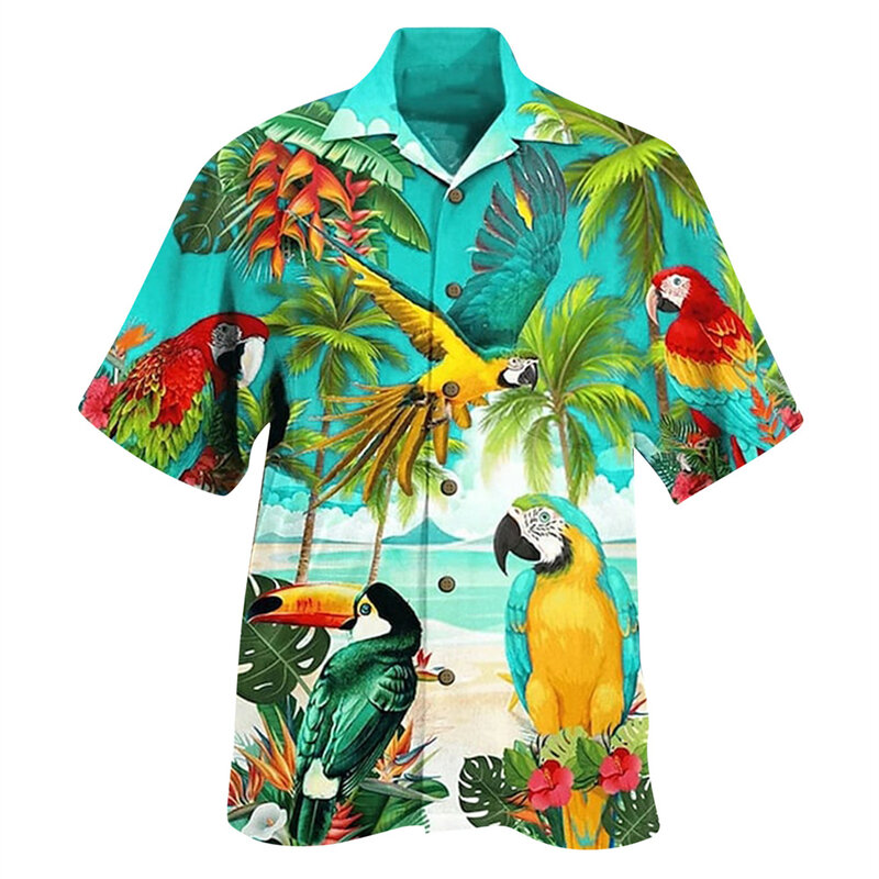 Модная Летняя мужская Повседневная рубашка с коротким рукавом и принтом животных 2023